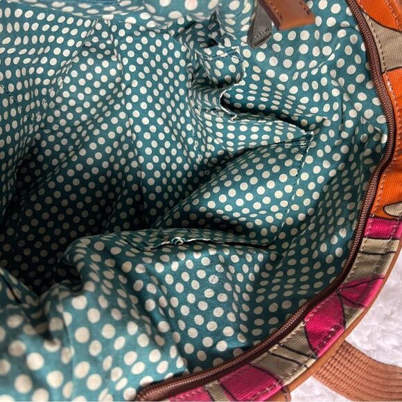 Fossil Key-Per Orange Blossom coated canvas shoulder/crossbody tan leather trim - Picture 8 of 14